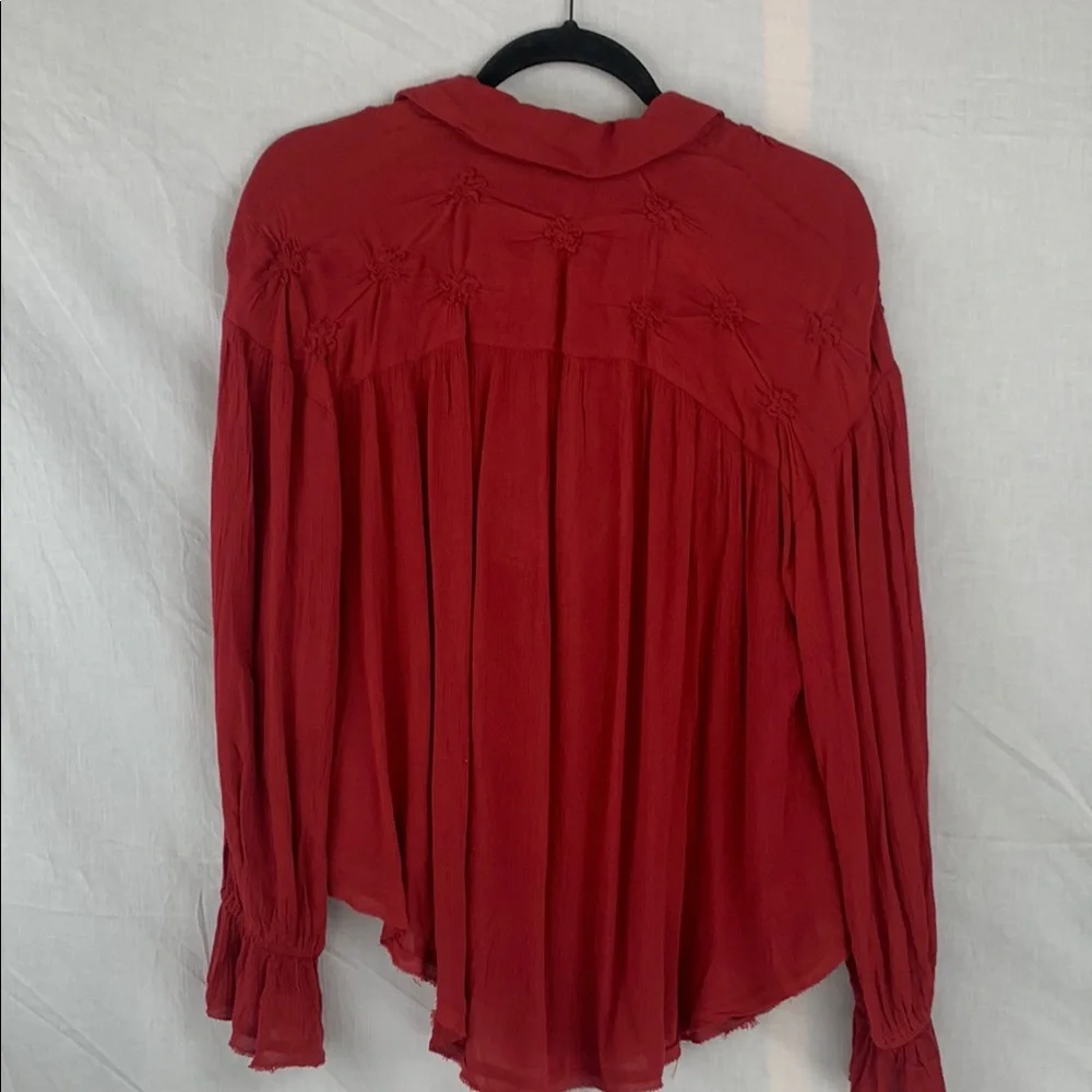 Free People Flowy Raspberry Red Women's Blouse - Picture 7 of 8